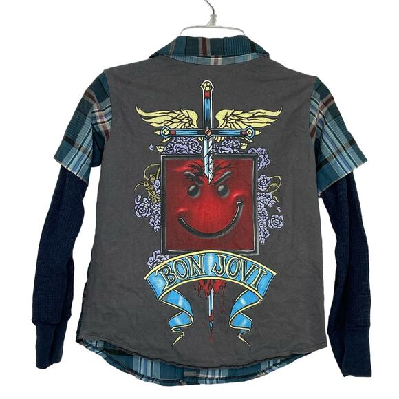 Recycled Lola & James Bon Jovi boy's layered shirt/plaid boys size 7 yrs. - Picture 1 of 16